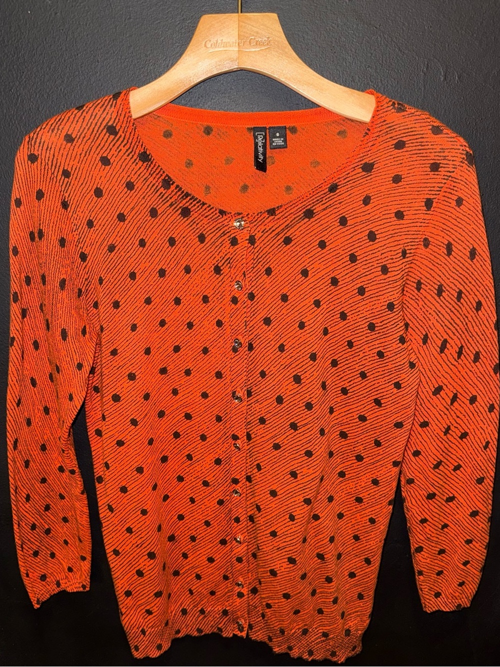 Relativity Orange and Black Polka Dot Button Cardigan